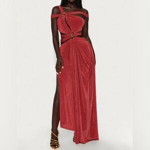Fashion Nova Rust Red Velvet High-Slit Cutout Gown